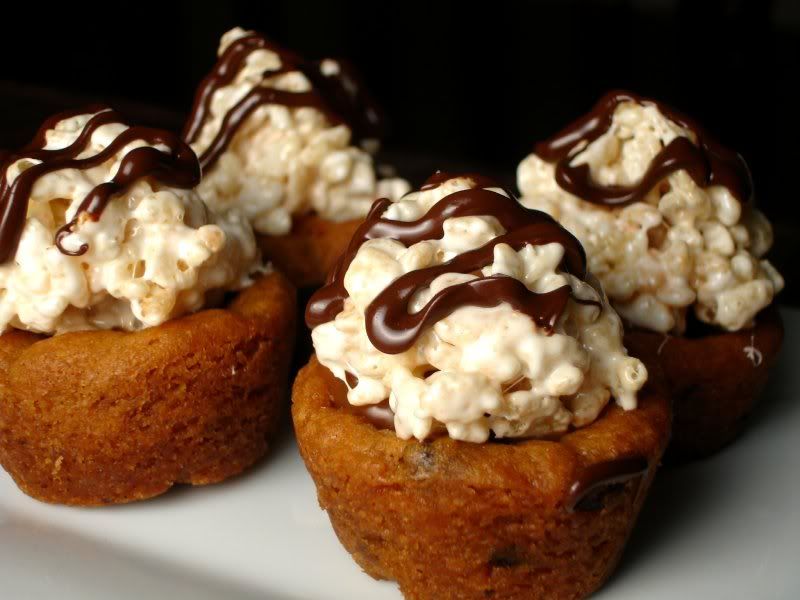 Cookie Cups with Rice Krispy Topping