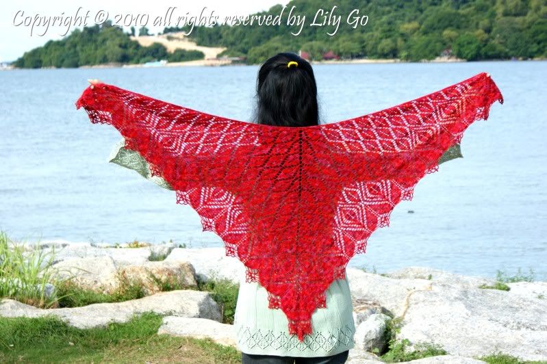 Gathering Leaves Shawl in lace weigh yarn