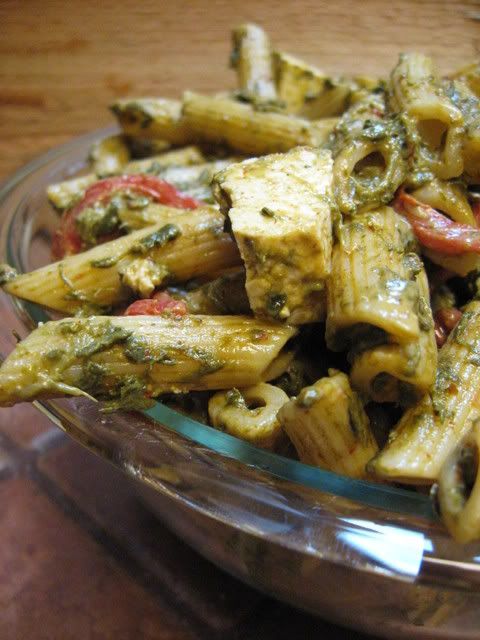 Cedar Smoked Tofu and Pasta Salad in a Chipotle, spinach and Roasted Red Pepper Dressing Pictures, Images and Photos