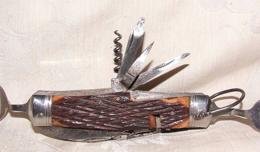 Vintage PIC JAPAN Folding Multi Purpose Knife Fork Spoon 11 Utilities