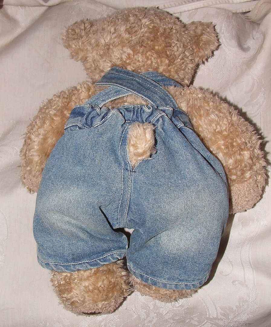 Cute Vintage BuildaBear Stuffed Teddy Bear Denim Overalls