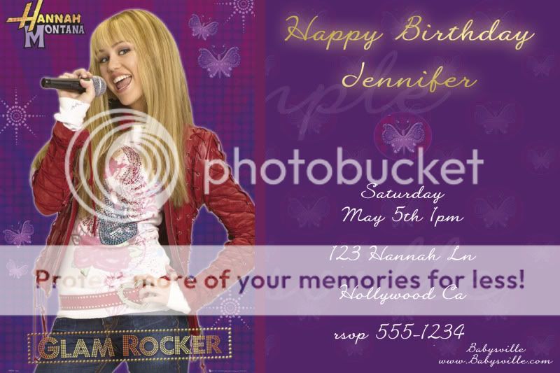 Custom Birthday Invitations Card Ticket Hannah Montana