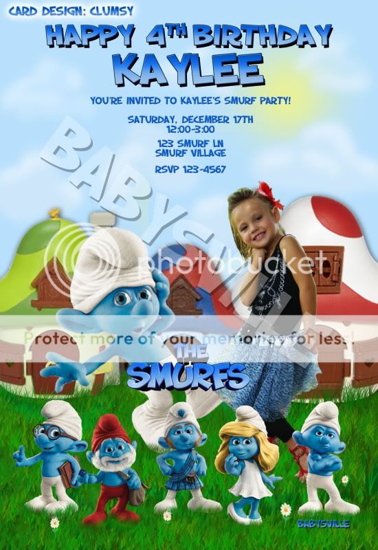 Smurfs Smurfette Custom Birthday Invitation Card Photo Clumsy Papa