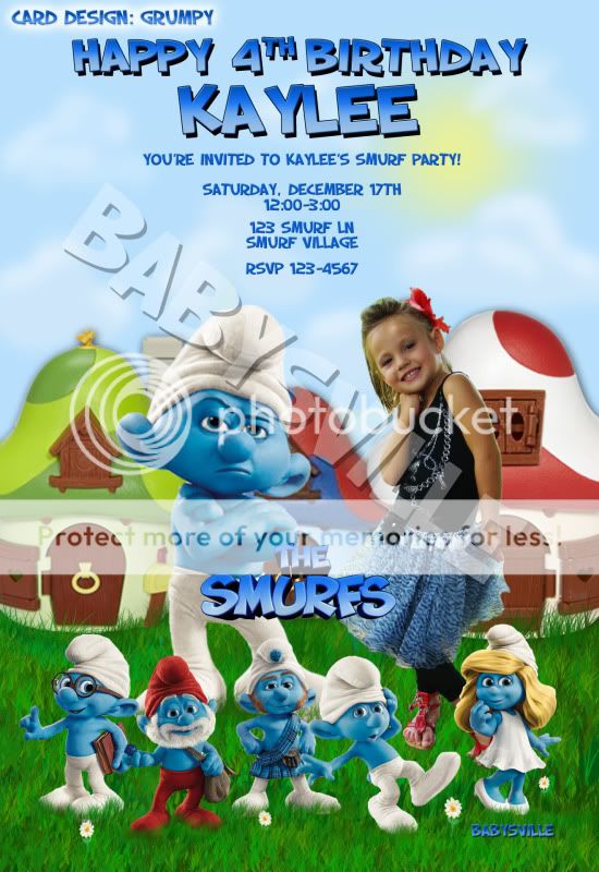 Smurfs Smurfette Custom Birthday Invitation Card Photo Clumsy Papa