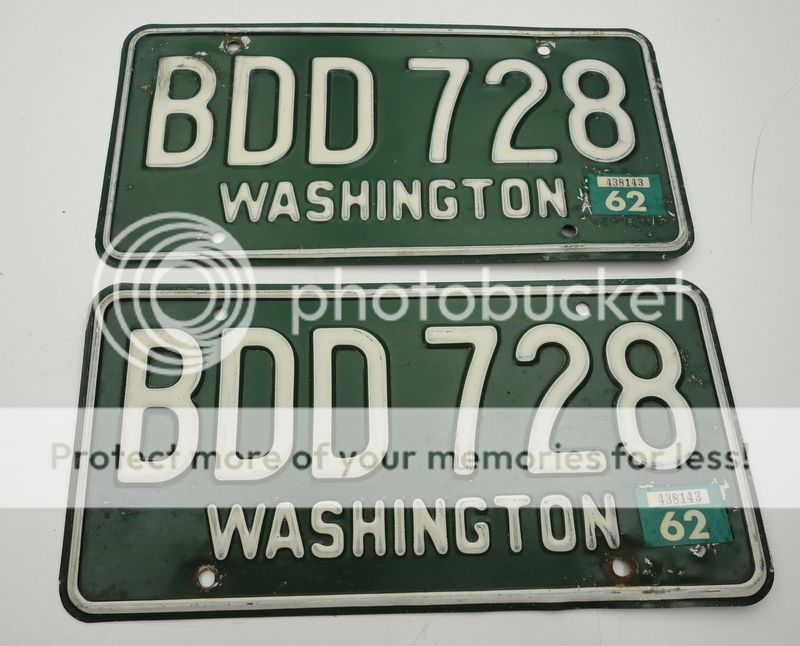 1962 Tab Washington State License Plate Set BDD 728  