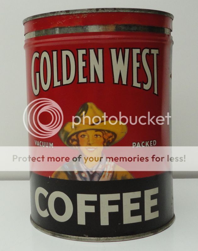 1927 Golden West Coffee Tin Can With Cowgirl Closset & Devers Portland 