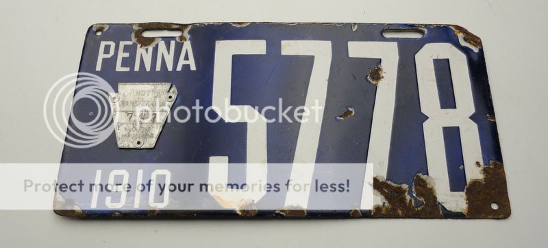 Vintage Porcelain 1910 Pennsylvania License Plate 5778  