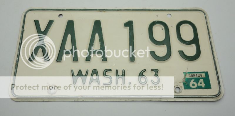 1963 1964 tab Washington State License Plate (1) XAA 199  