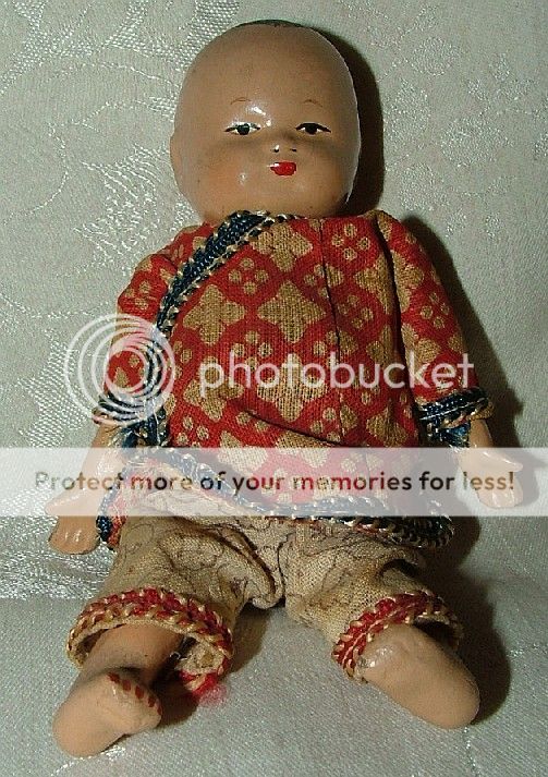 Early 1900 Compo Mini Chinese Baby Doll Red Jacket L@@K  